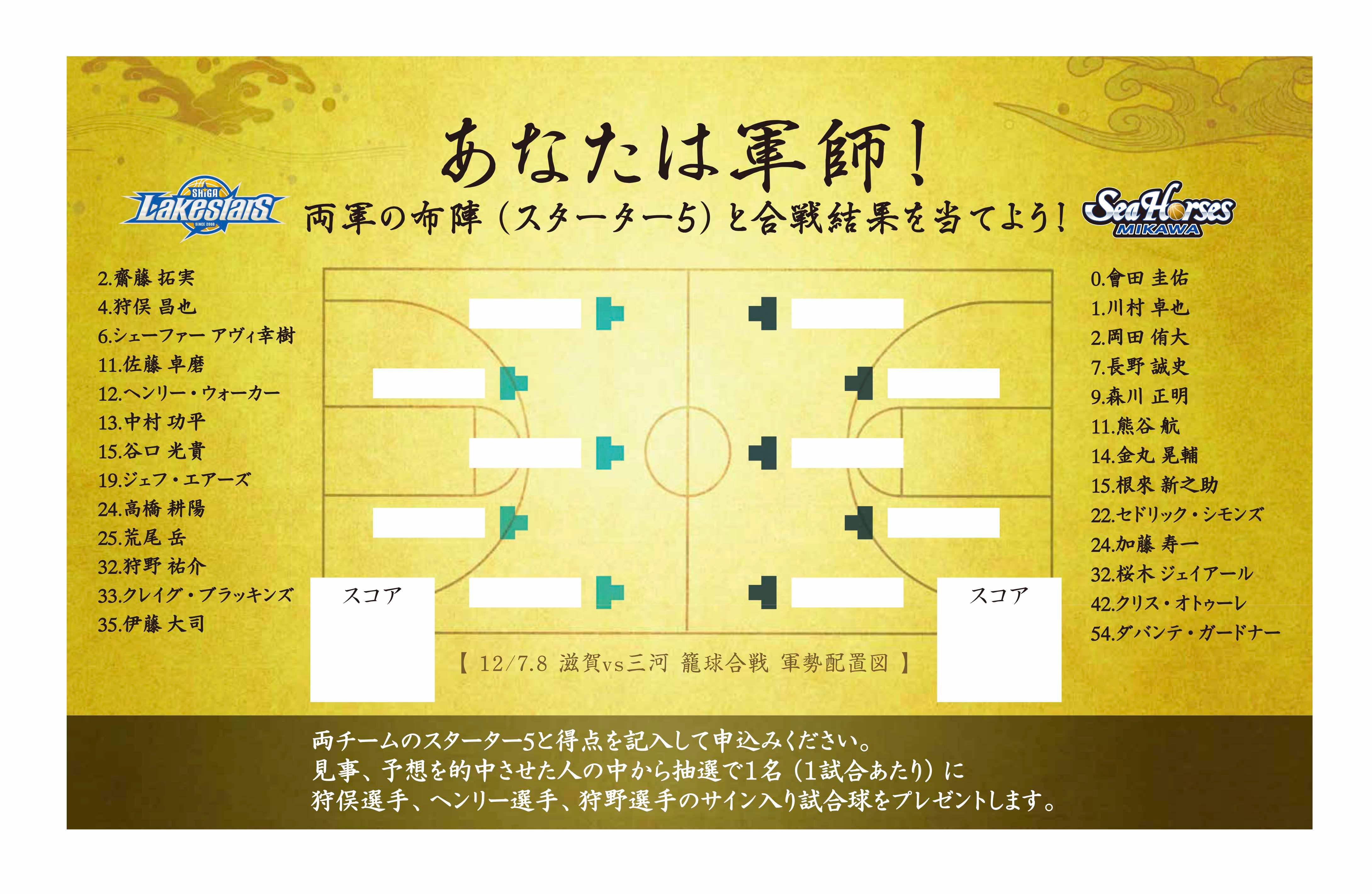 【12/7-8 vs三河】The 合戦布陣＆結果予想クイズを実施～サイン入り試合球が当たる～